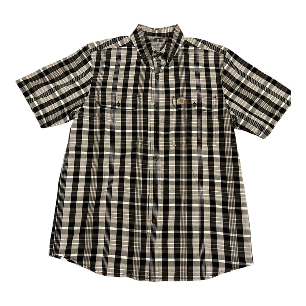 Carhartt Black and White Plaid Relaxed Fit Casual Button Down Shirt Sz Medium